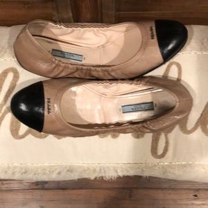 Prada Scrunchy Leather Flats GUC. Made in Italy